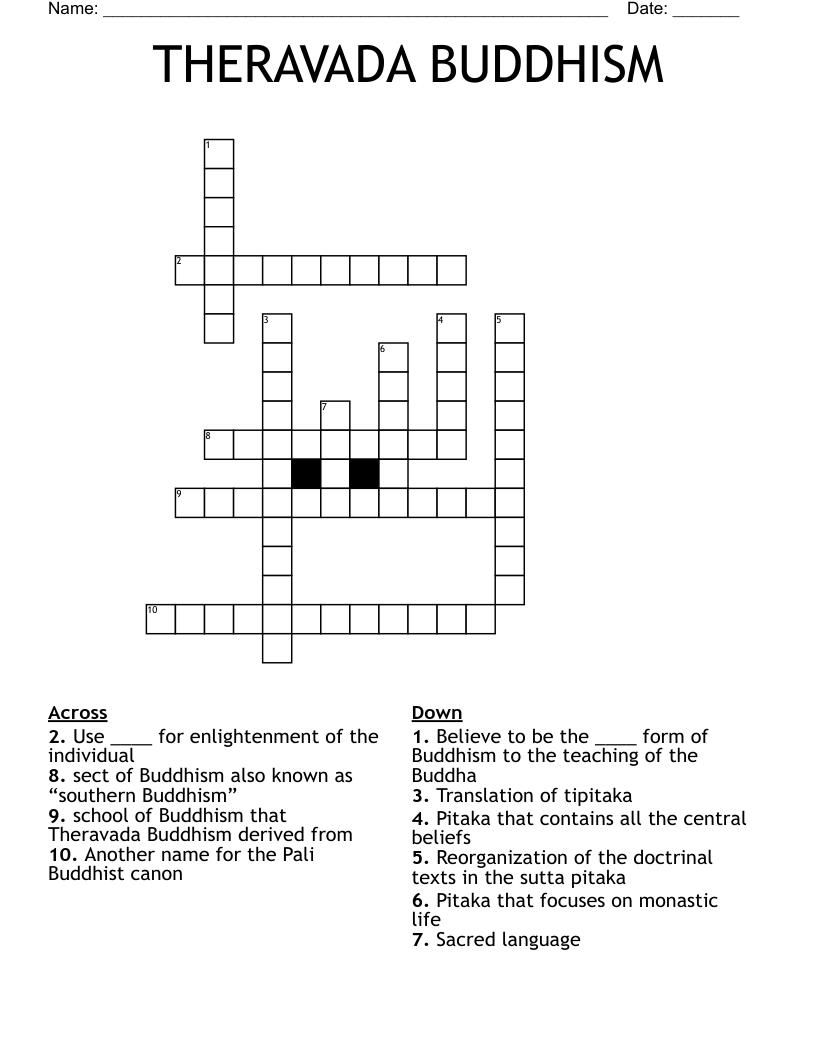 THERAVADA BUDDHISM Crossword WordMint