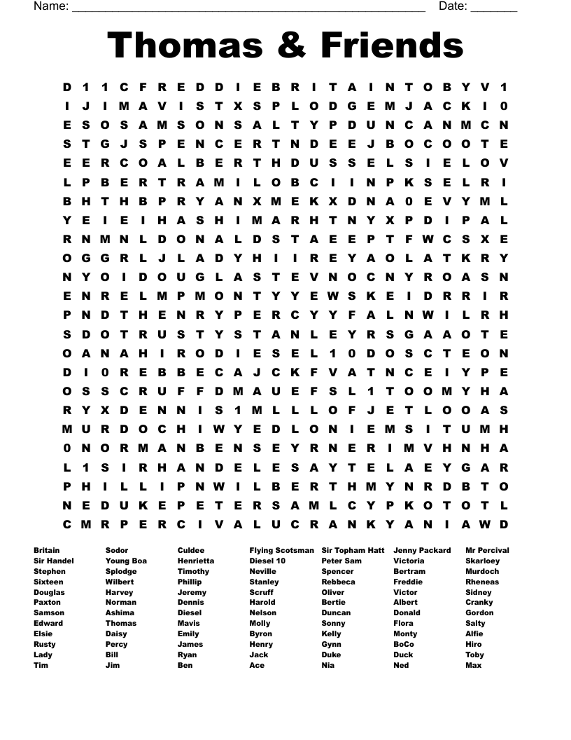 Thomas Friends Word Search WordMint