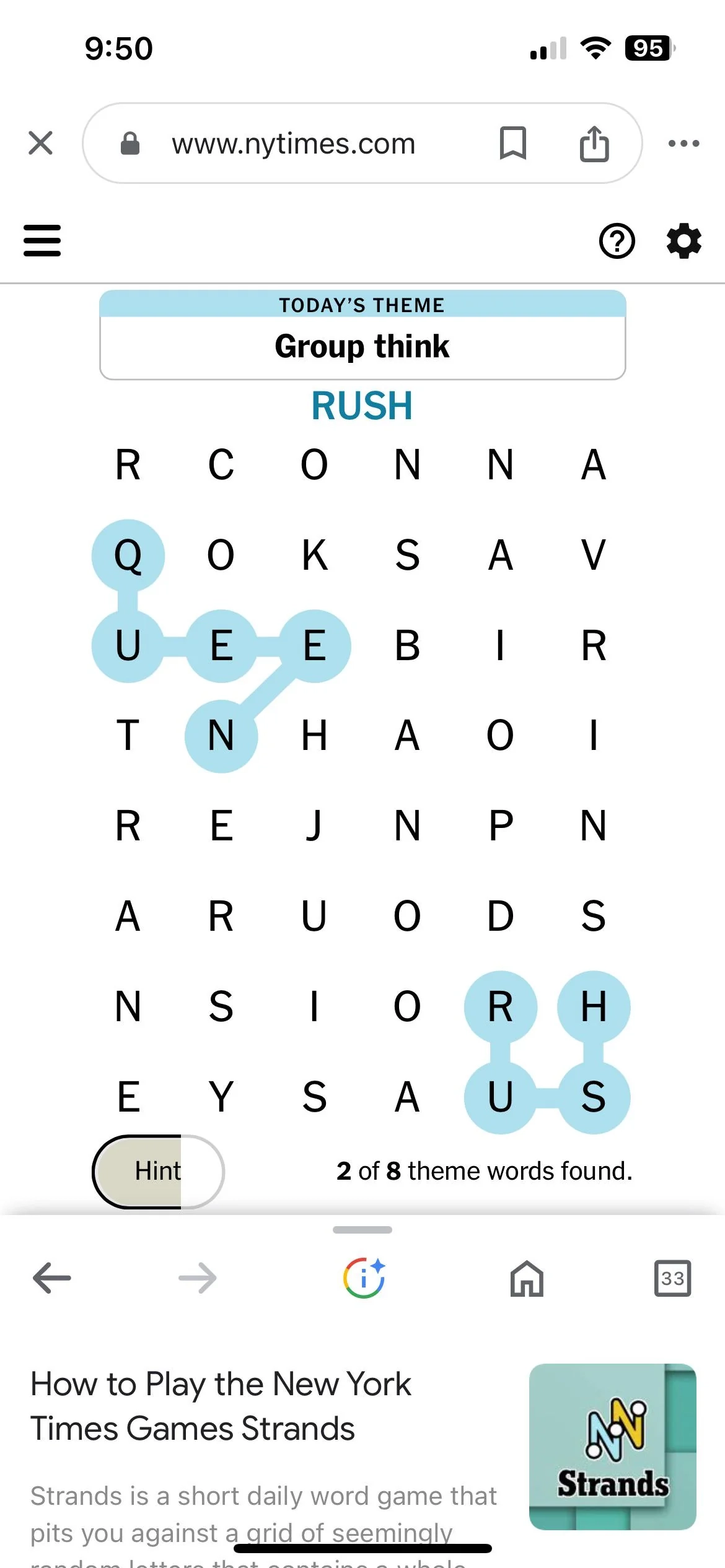 Today s NYT Strands Puzzle R rush