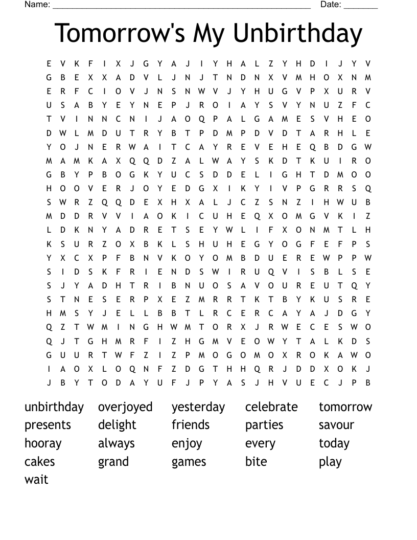 Tomorrow s My Unbirthday Word Search WordMint