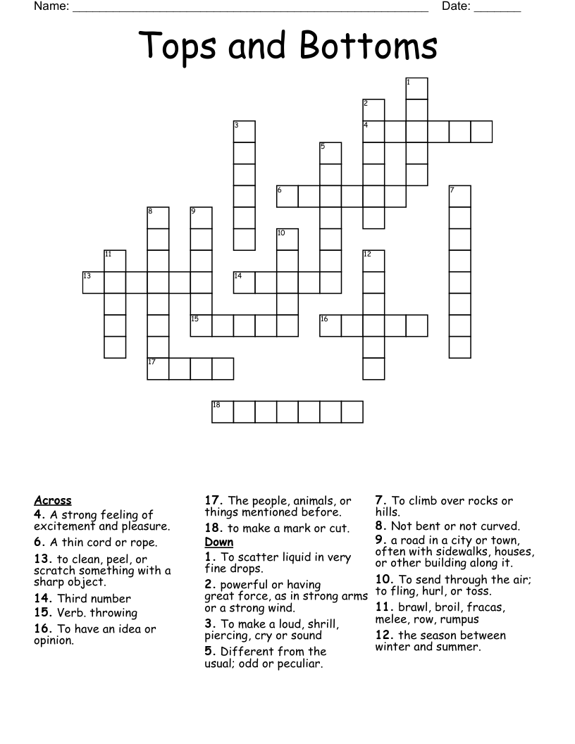 Tops And Bottoms Crossword WordMint Tops And Bottoms Crossword WordMint