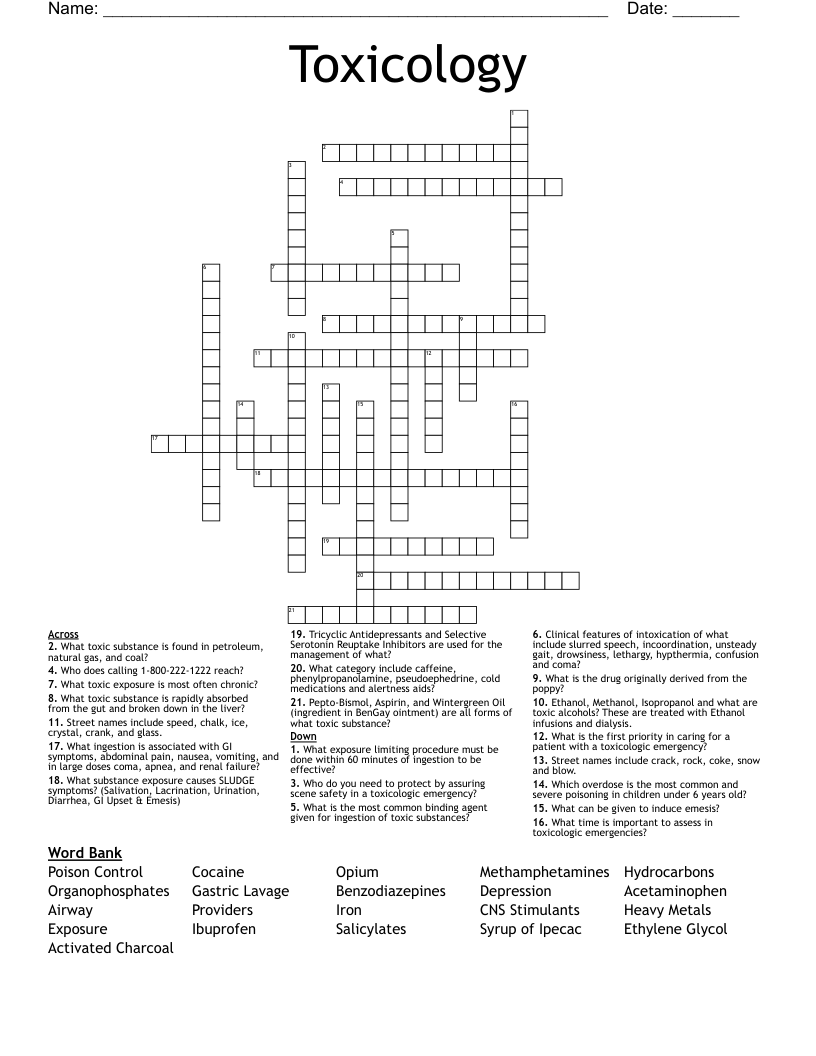 Toxicology Crossword WordMint