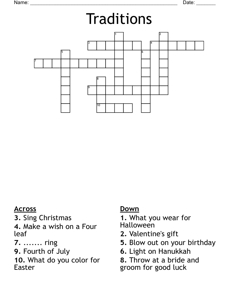 Traditions Crossword WordMint Traditions Crossword WordMint