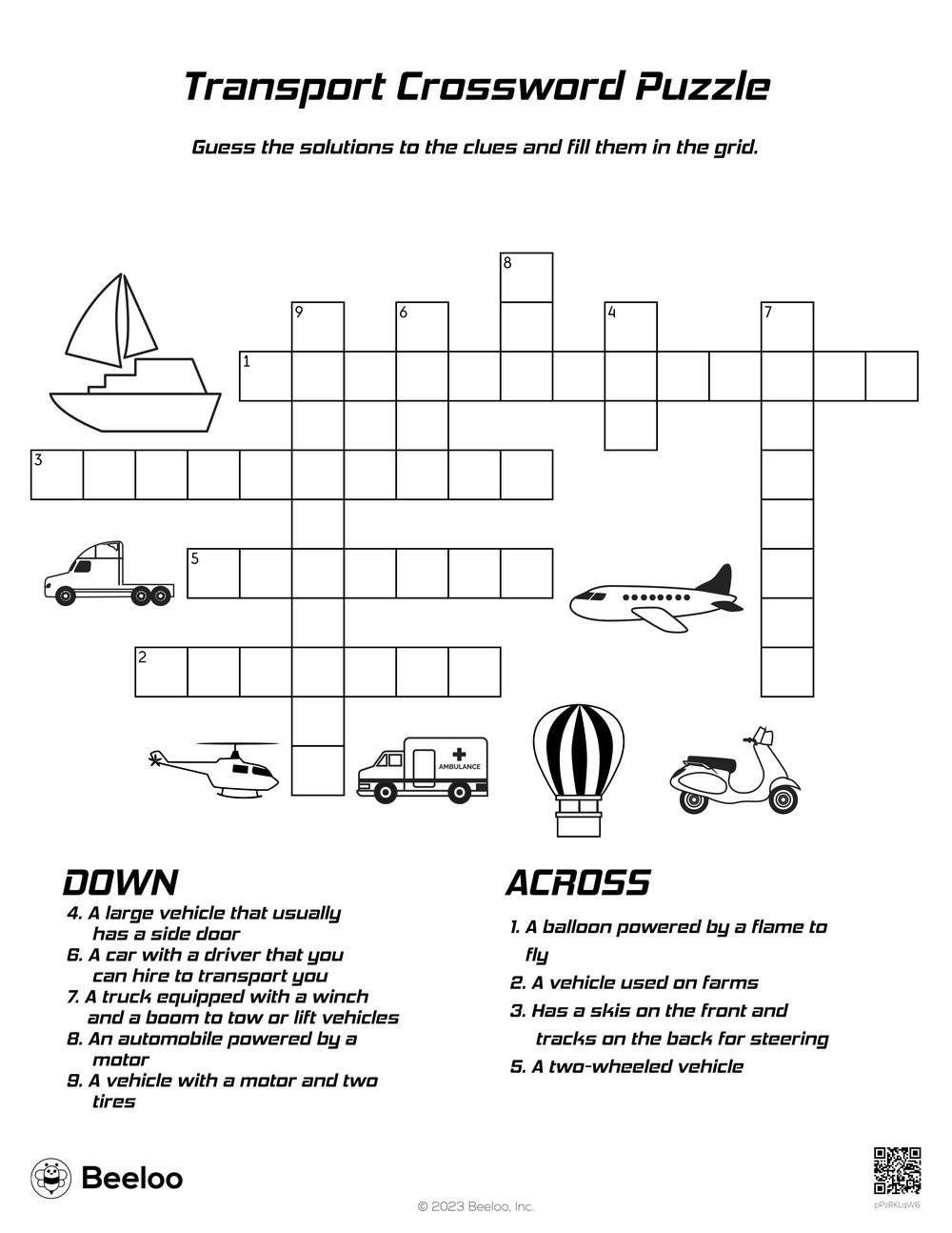 Transport Crossword Puzzle Beeloo Printable Crafts And Activities For Kids
