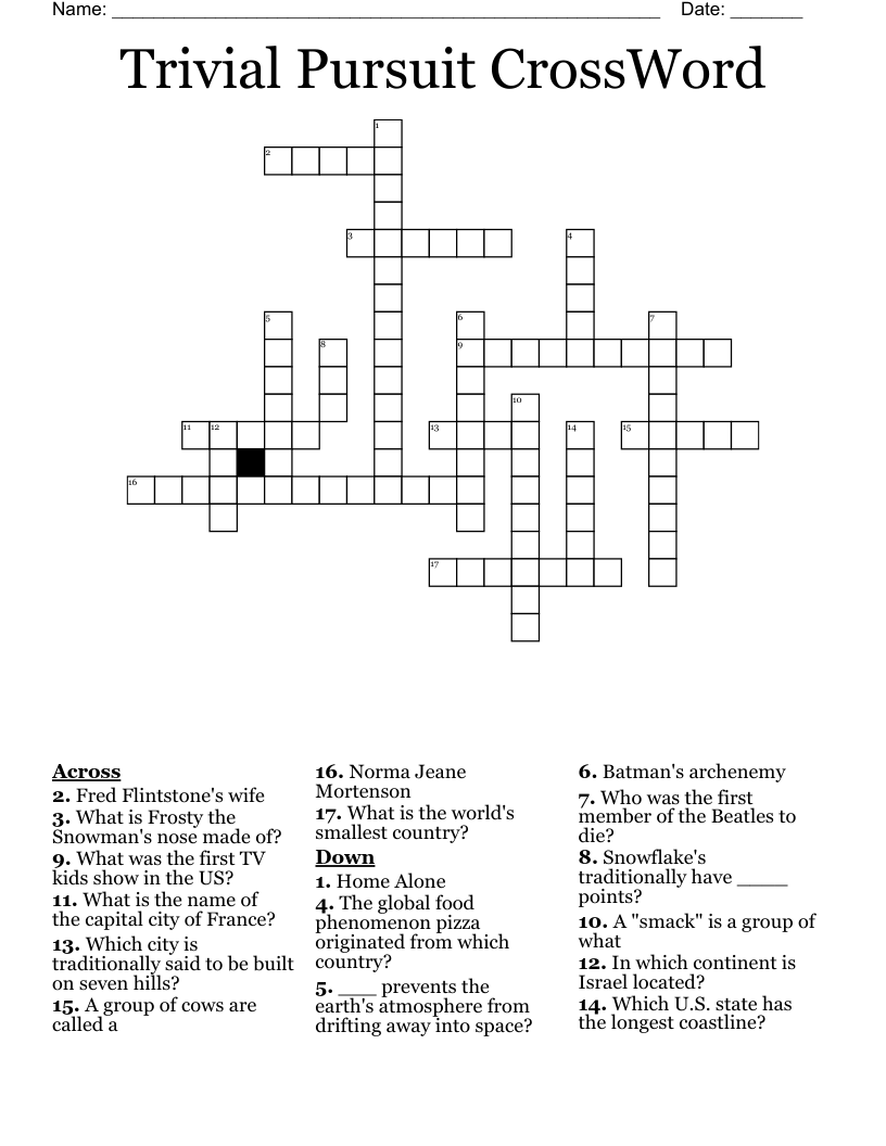 Trivial Pursuit CrossWord WordMint