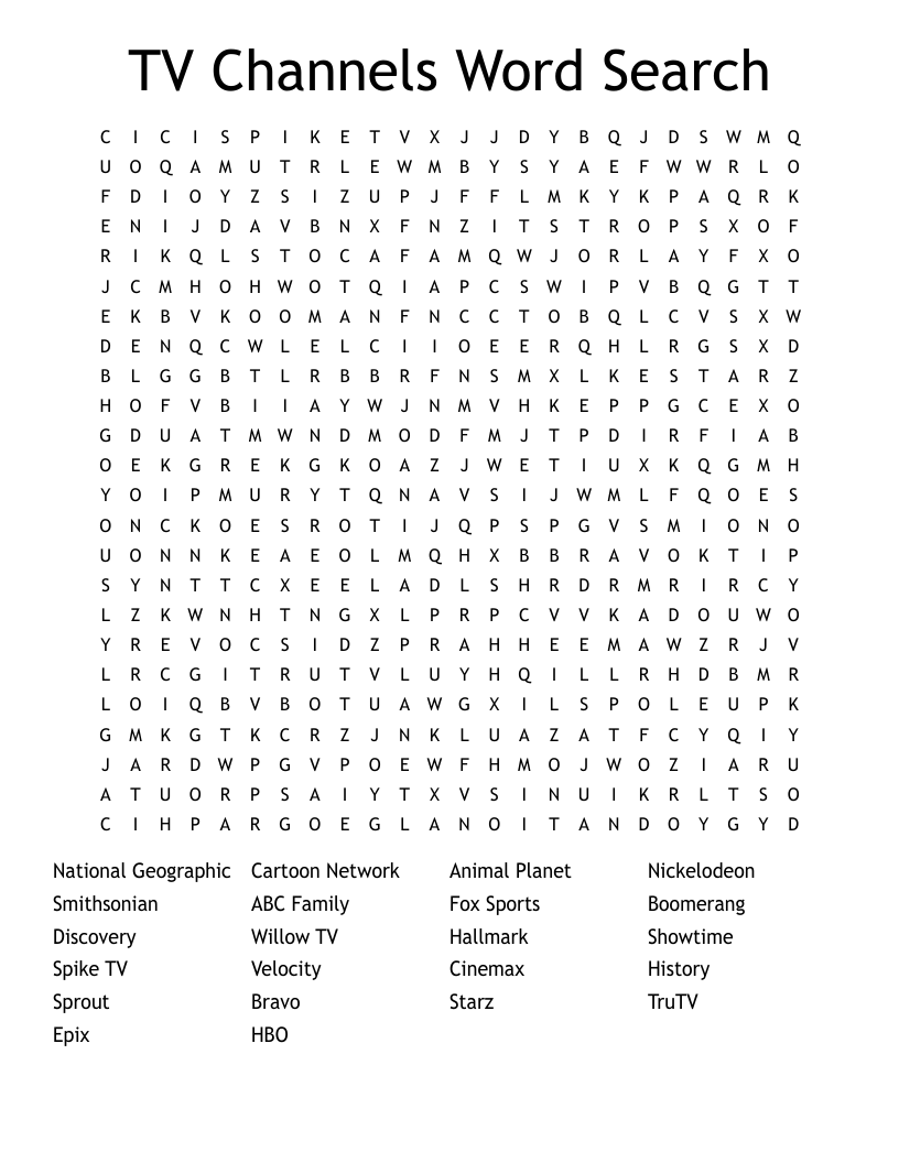 TV Channels Word Search WordMint
