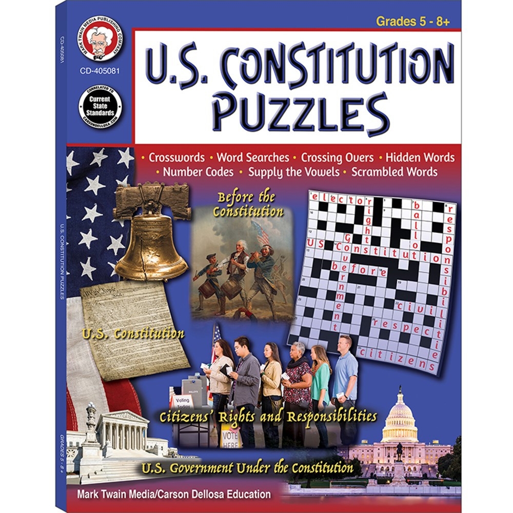 U S Constitution Puzzles Workbook Grades 5 12 CD 405081 Carson Dellosa Education Government