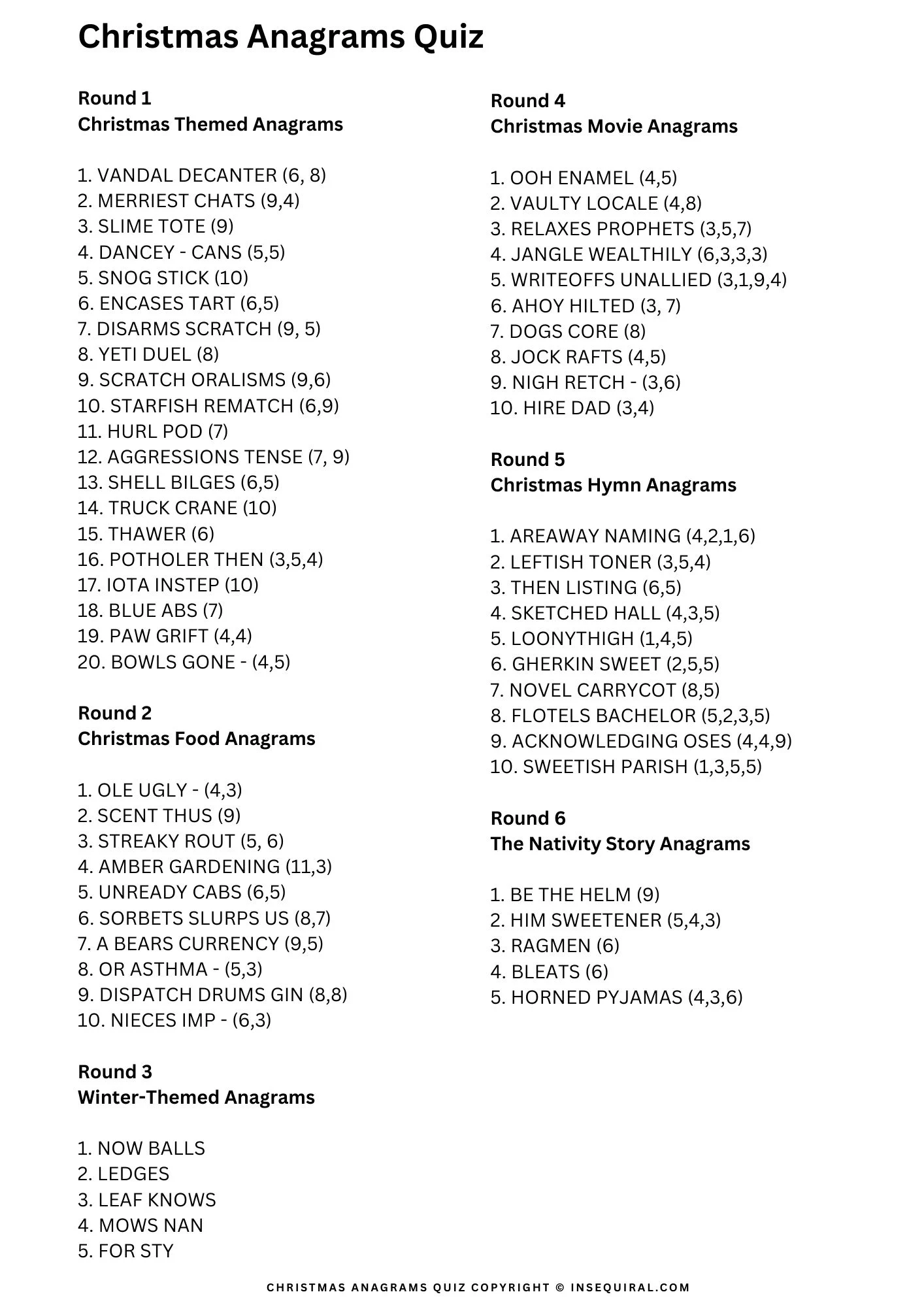 Ultimate List Of Over 80 Christmas Anagrams With Answers Insequiral