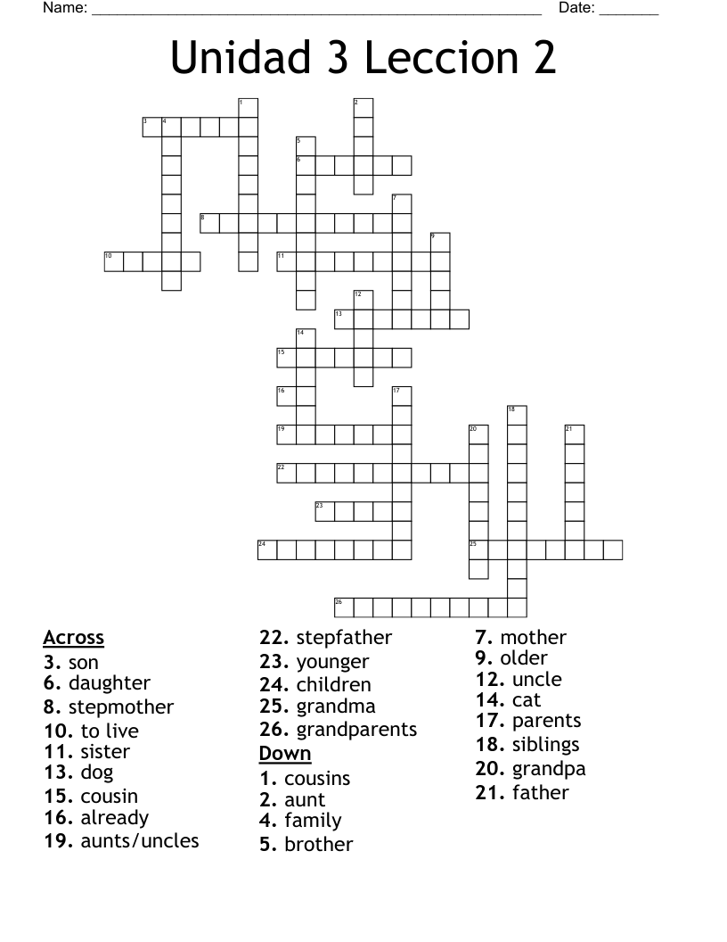 Unidad 3 Leccion 2 Crossword WordMint