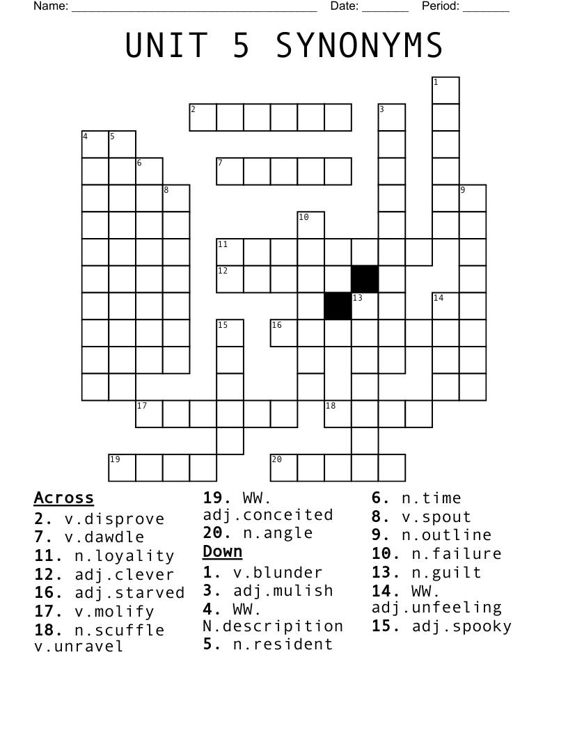 UNIT 5 SYNONYMS Crossword WordMint UNIT 5 SYNONYMS Crossword WordMint