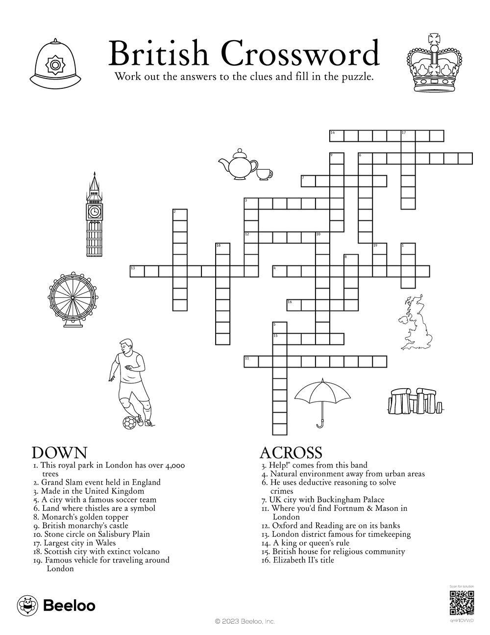 United Kingdom themed Crossword Puzzles Beeloo Printable Crafts And Activities For Kids