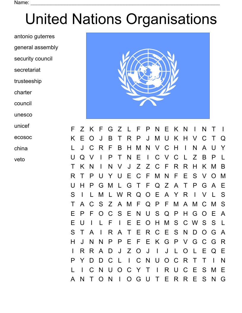 United Nations Organisations Word Search WordMint