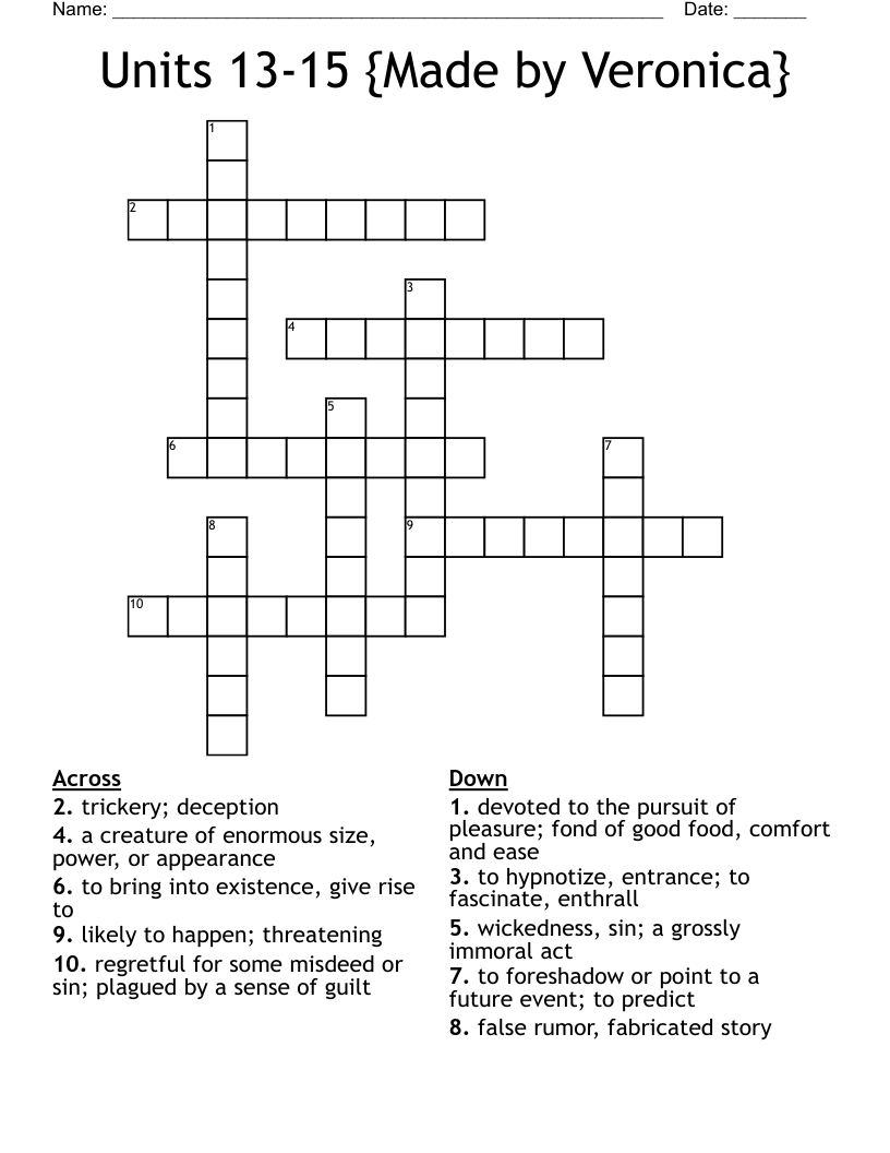 Units 13 15 Made By Veronica Crossword WordMint