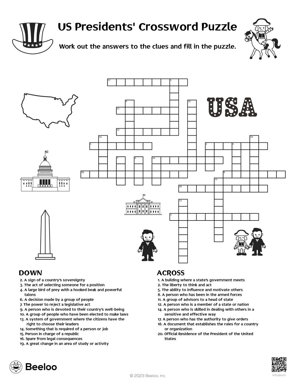 US Presidents Crossword Puzzle Beeloo Printable Crafts And Activities For Kids