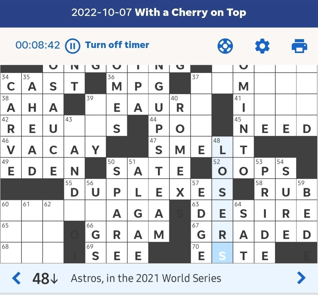 USA Today Crossword Has No Chill R baseball