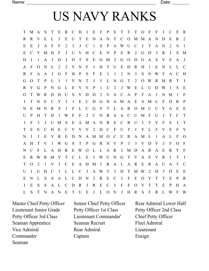 USN Enlisted Ranks Crossword WordMint