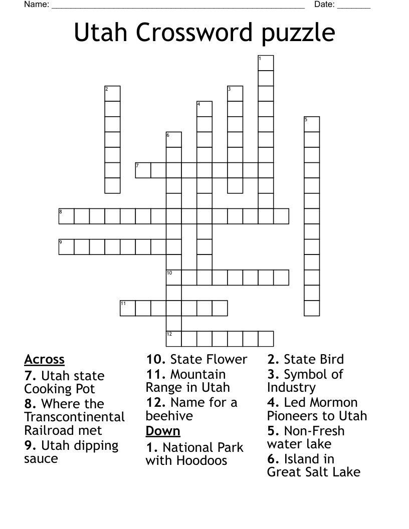 Utah Crossword Puzzle WordMint