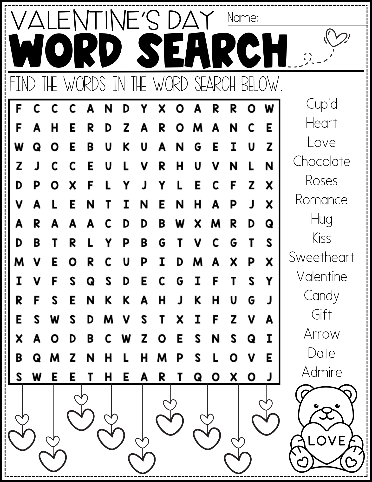 Valentine s Activity Fun Pack Word Search Crossword Scrambled Words And Maze Teaching Ideas Made Easy