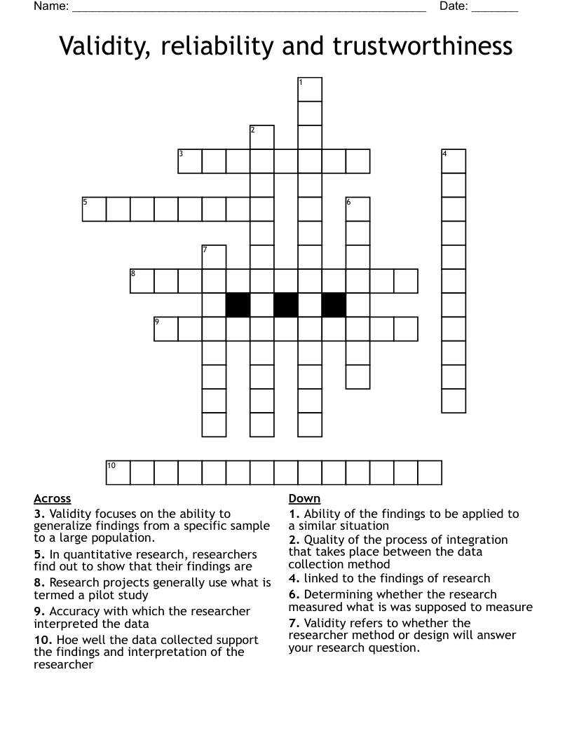 Validity Reliability And Trustworthiness Crossword WordMint