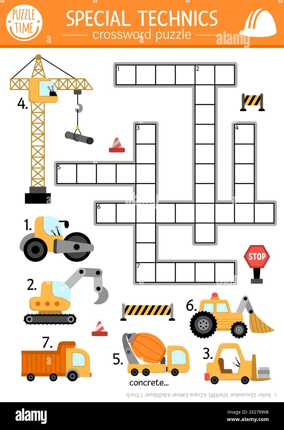 Vector Construction Site Crossword Puzzle For Kids Simple Quiz With Car Truck Excavator Bulldozer Lifting Crane Forklift For Children Cute Educ Stock Vector Image Art Alamy