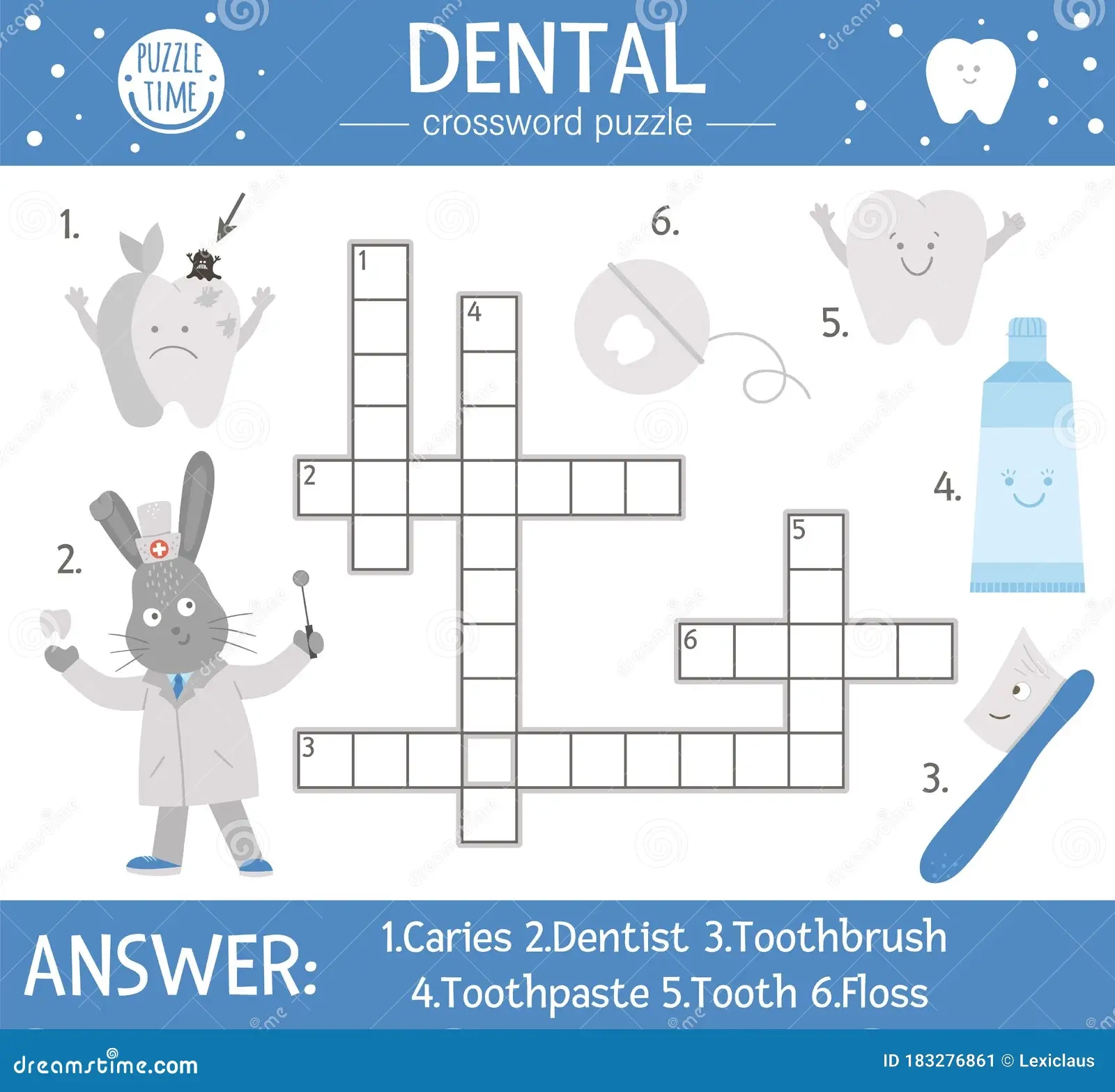 Vector Dental Care Crossword Puzzle Mouth Hygiene Quiz For Children Stock Vector Illustration Of Equipment Care 183276861