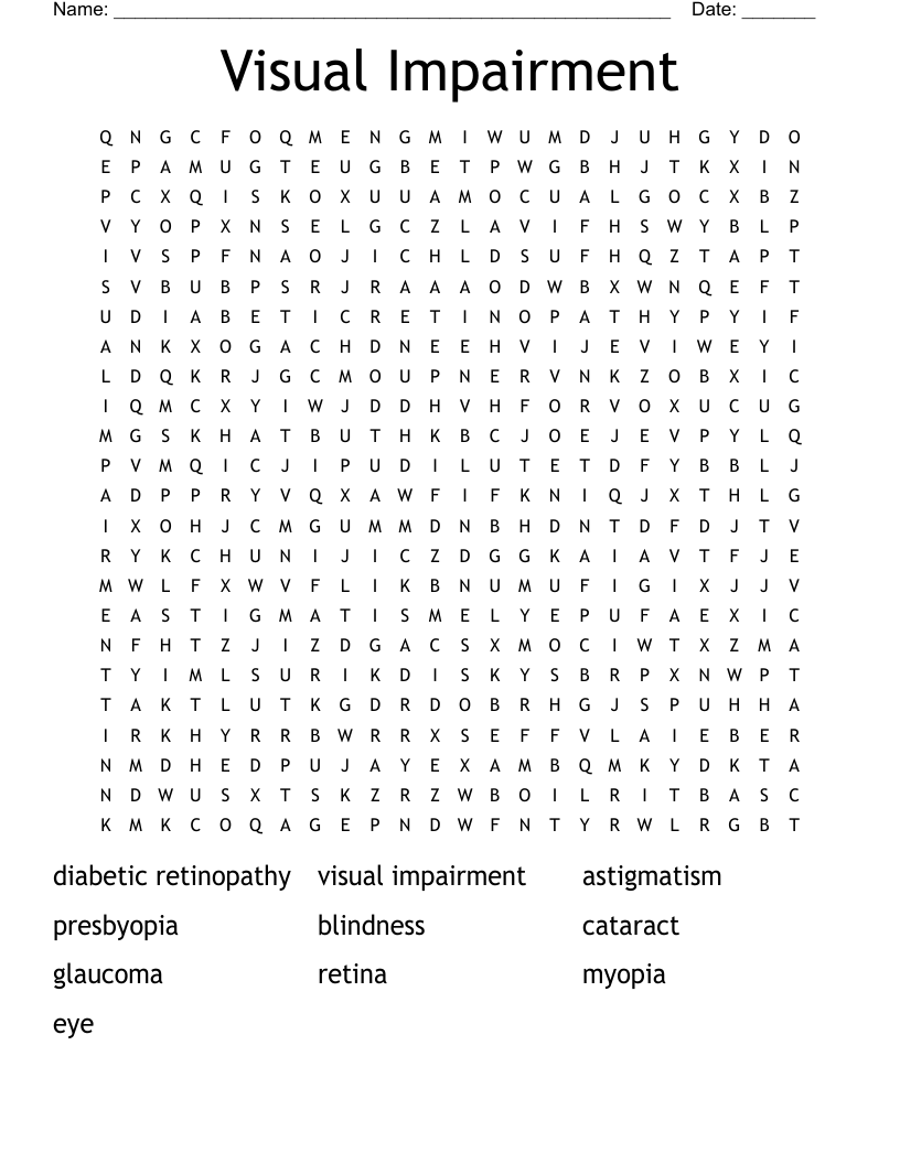 Visual Impairment Word Search WordMint