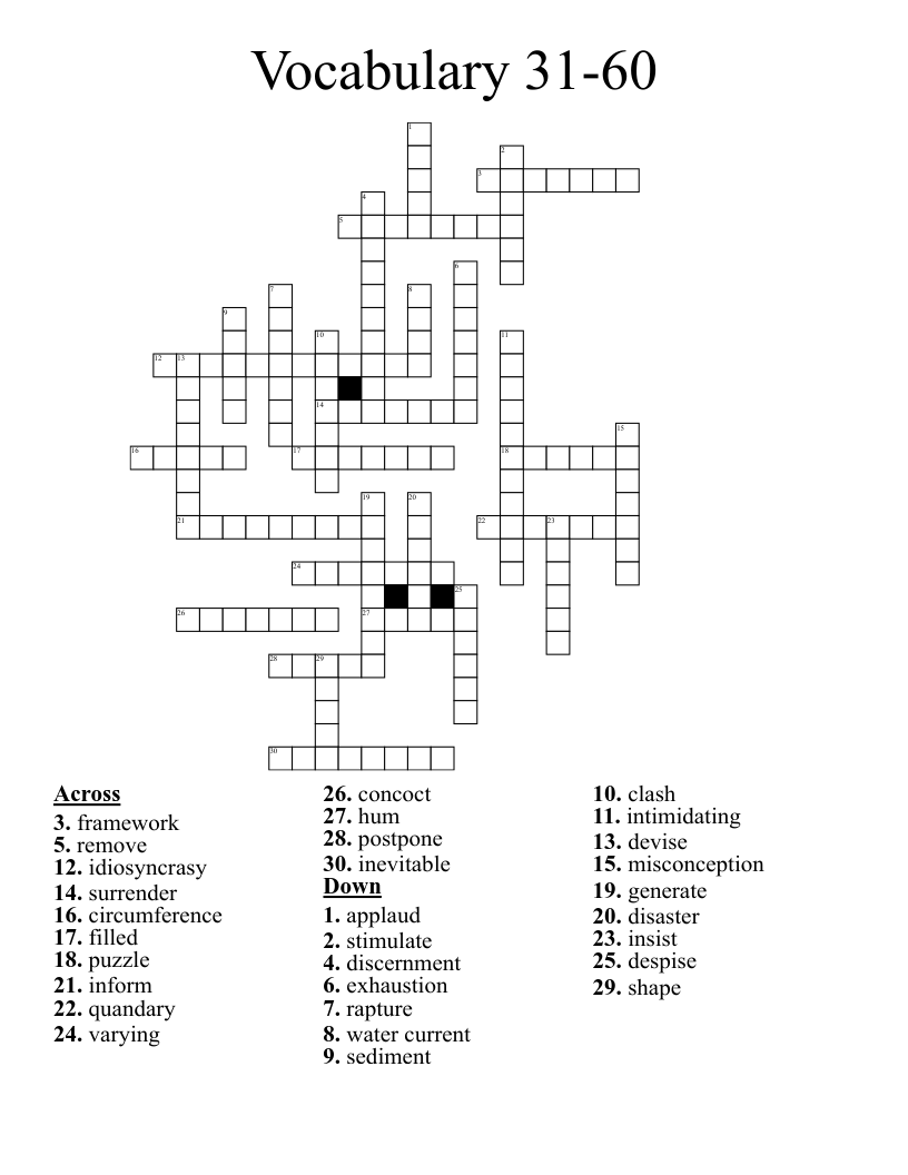 Vocabulary 31 60 Crossword WordMint