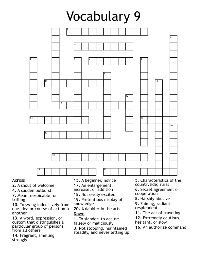 Vocabulary 9 Crossword WordMint