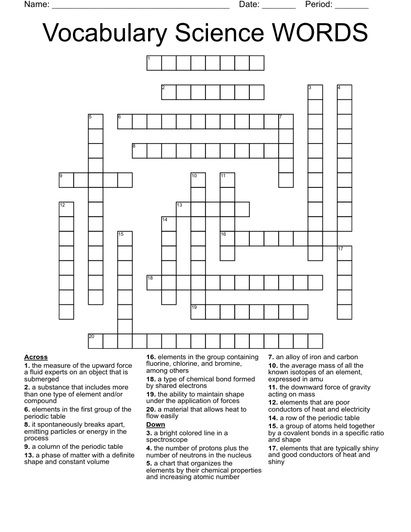 Vocabulary Science WORDS Crossword WordMint