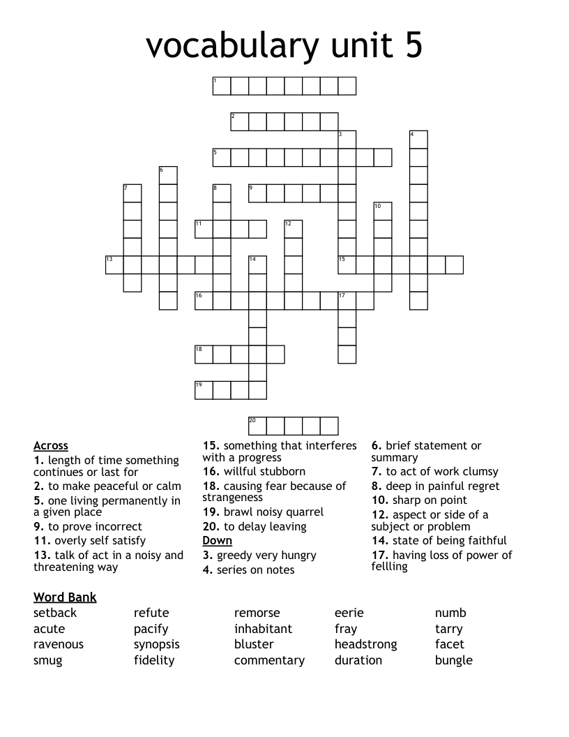 Vocabulary Unit 5 Crossword WordMint