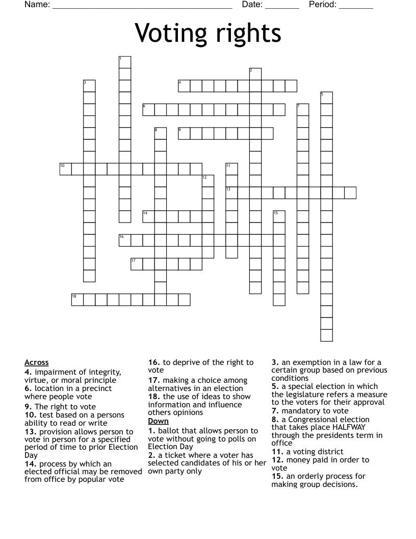 Voting Rights Crossword WordMint