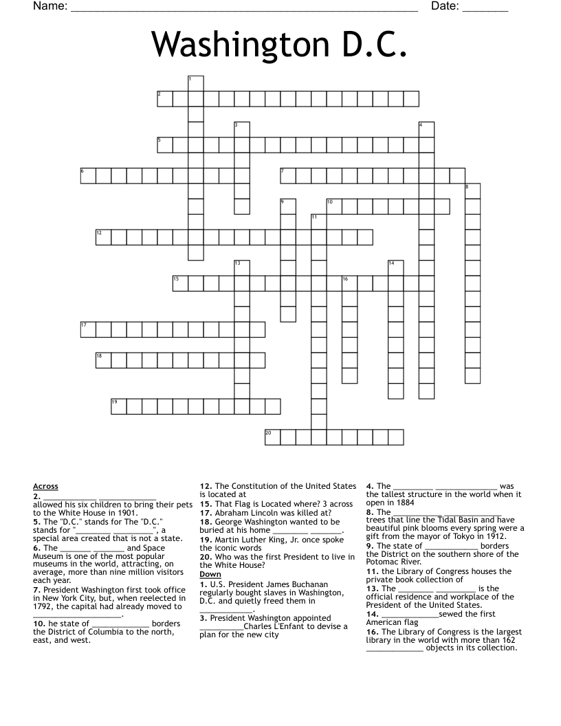 Washington D C Crossword WordMint