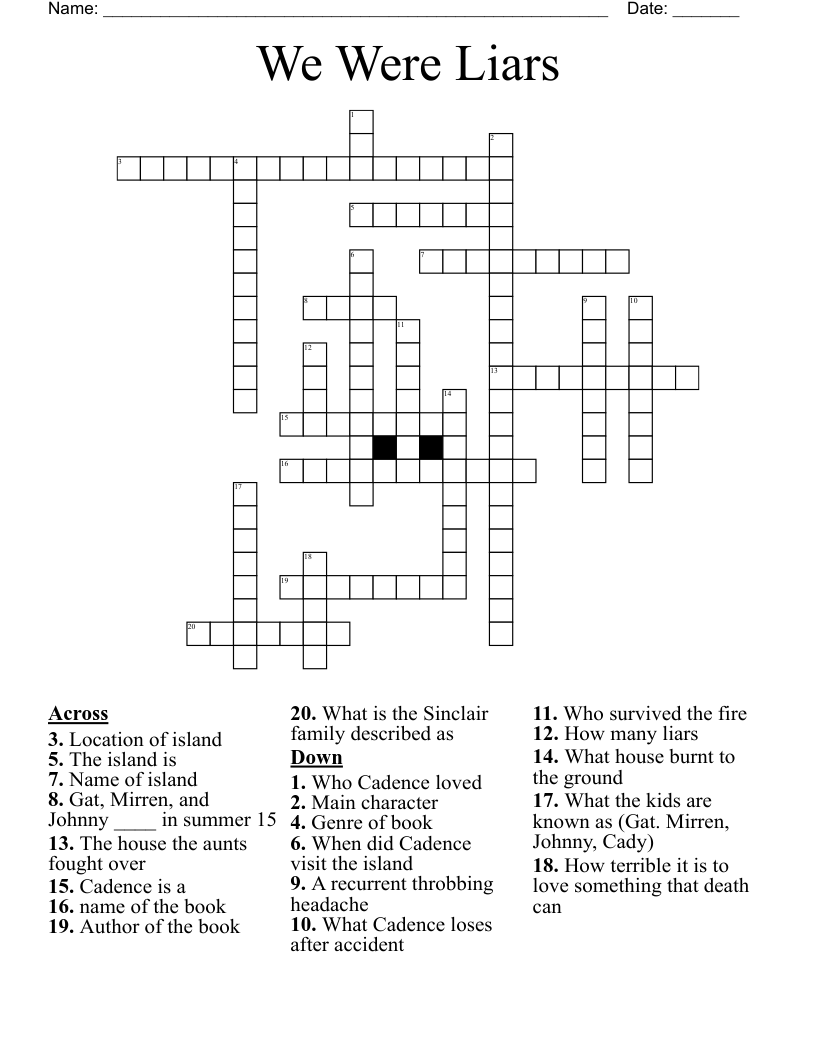 We Were Liars Crossword WordMint