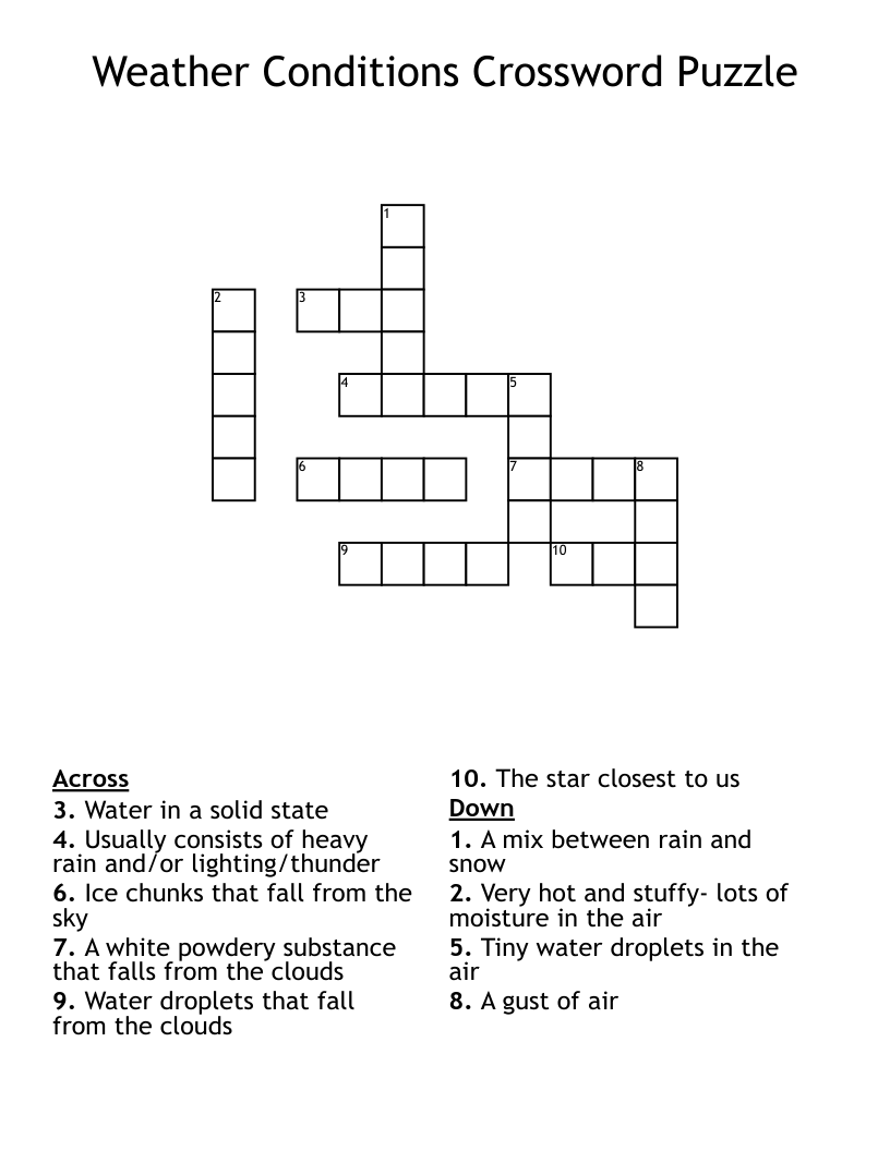 Weather Conditions Crossword Puzzle WordMint