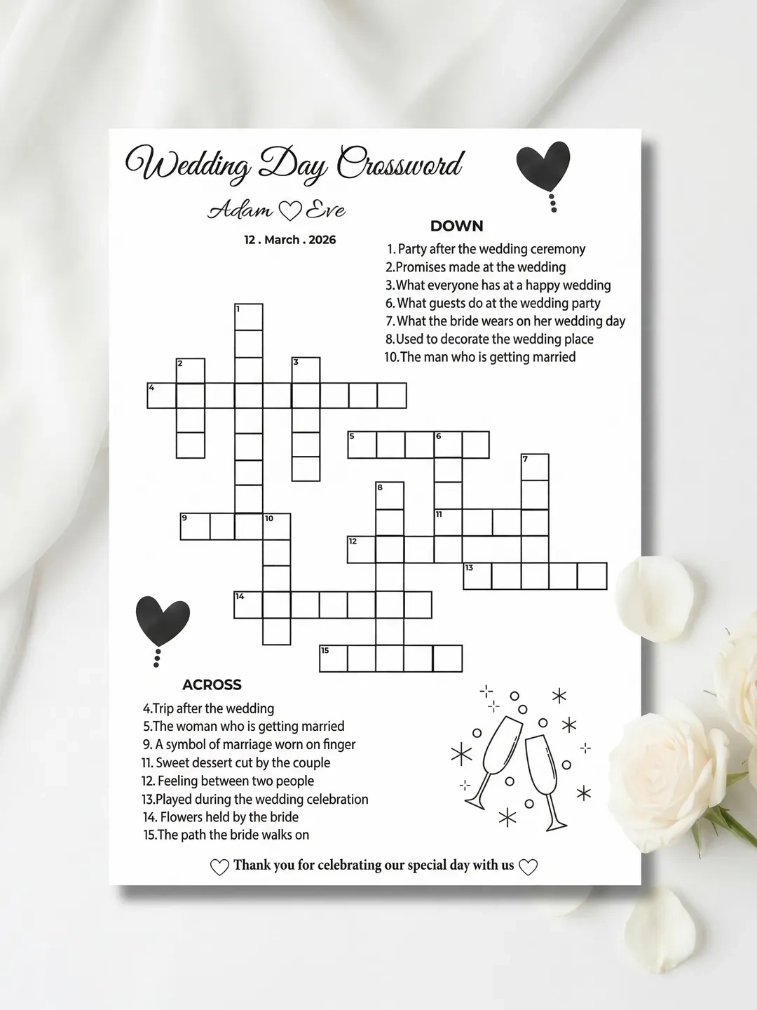 Wedding Crossword Puzzle Table Games Sip And Solve Bridal Shower Games Canva Template Digital Products