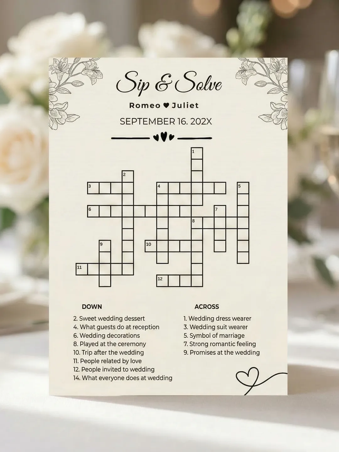 Wedding Crossword Puzzle Table Games Sip And Solve Bridal Shower Games Printable Digital Products