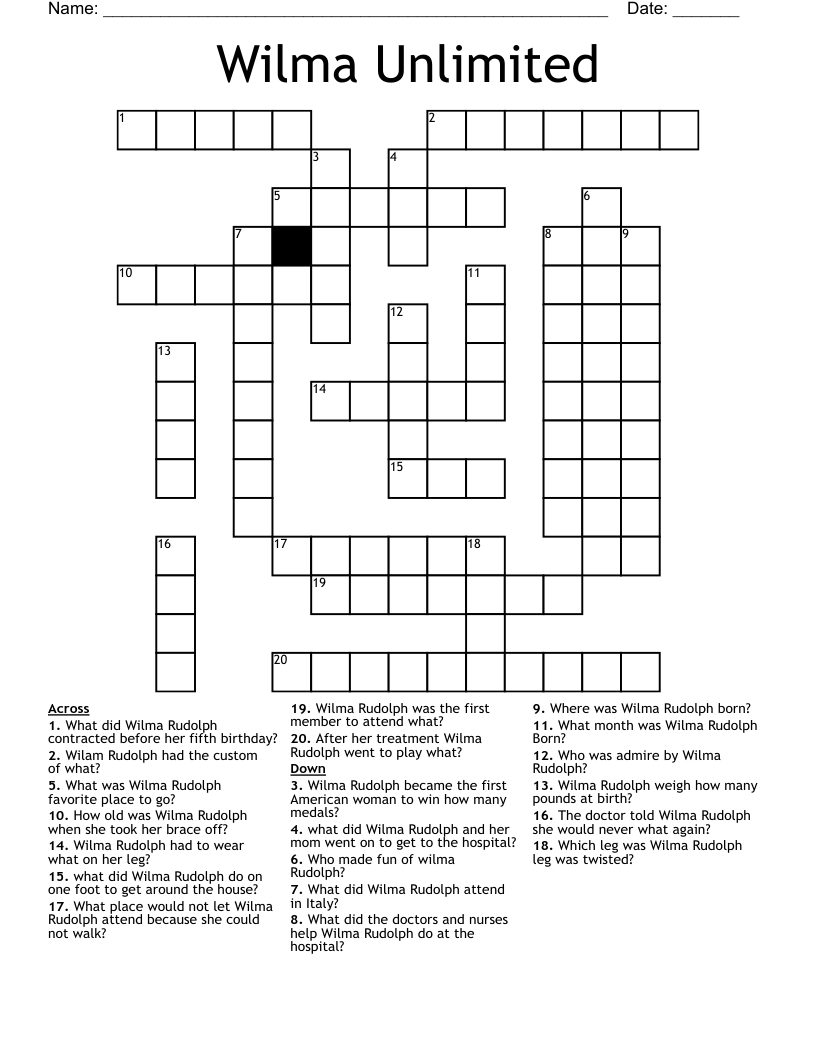 Wilma Rudolph Crossword WordMint