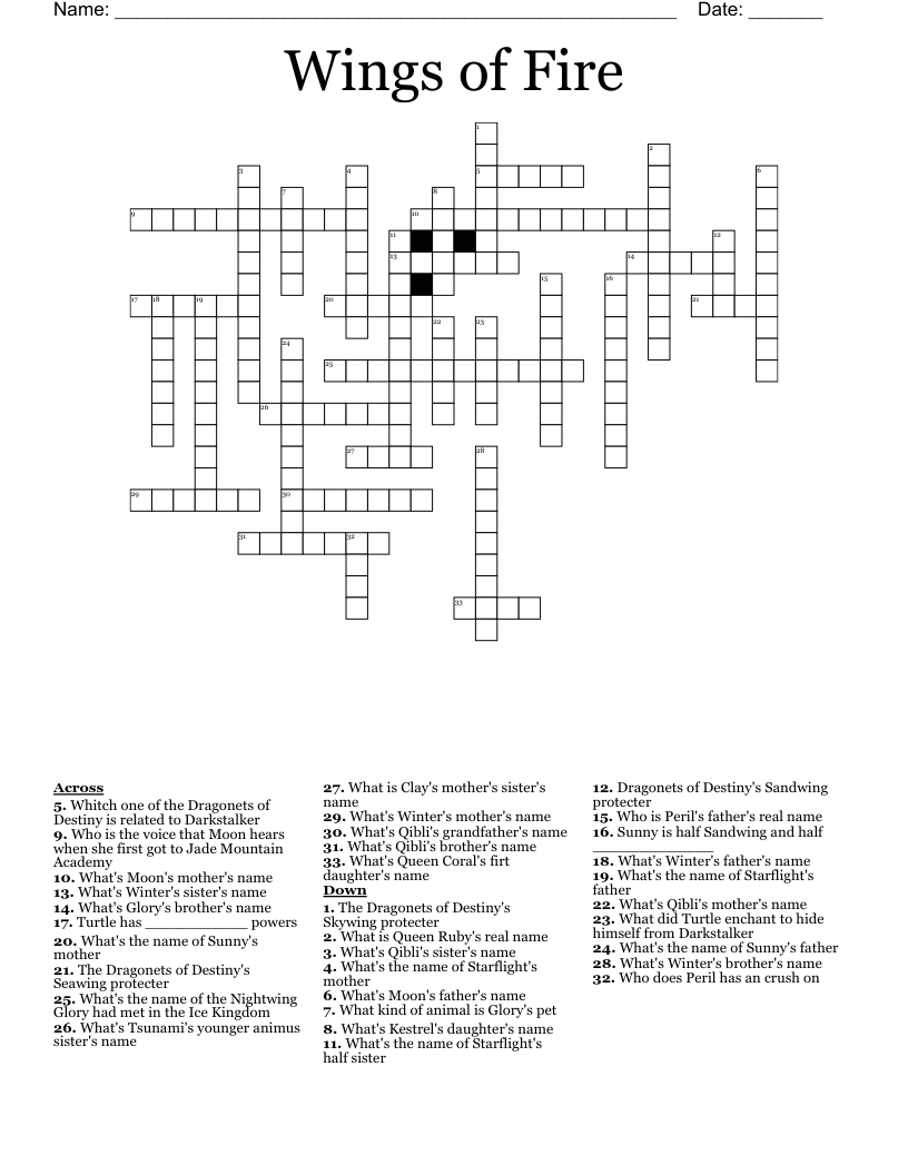Wings Of Fire Book One Crossword WordMint