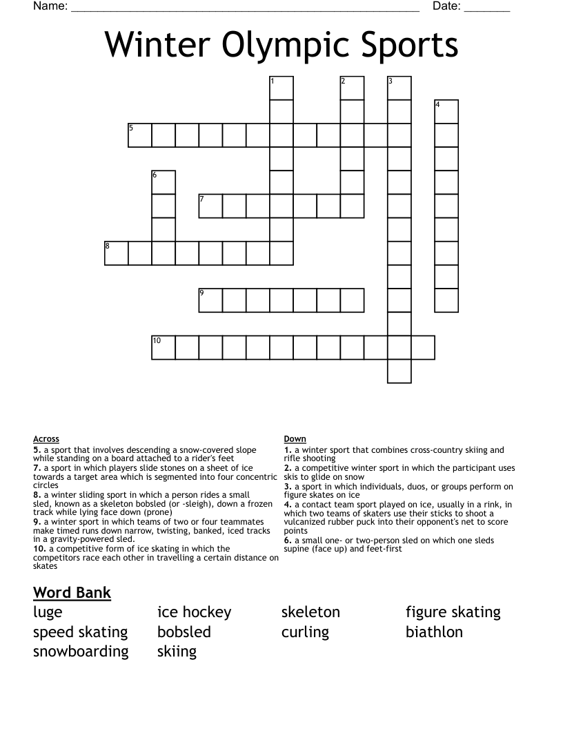 Winter Olympic Sports Crossword WordMint