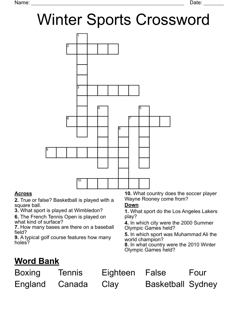 Winter Sports Crossword WordMint