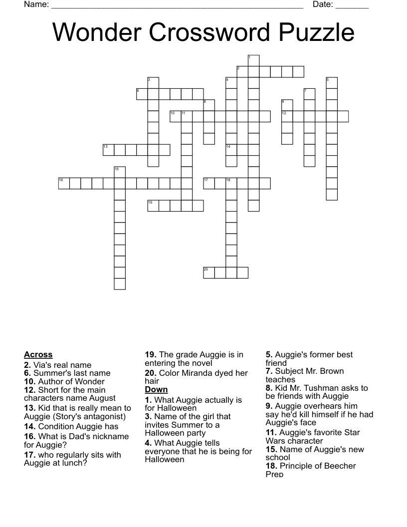 Wonder Crossword Puzzle WordMint