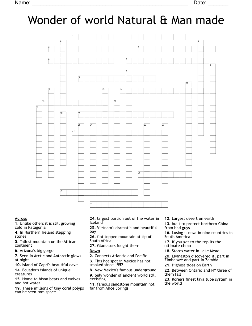 Wonder Of World Natural Man Made Crossword WordMint