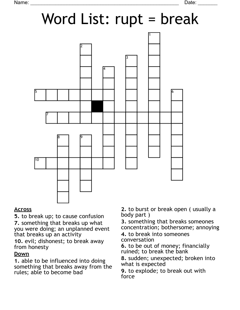 Word List Rupt Break Crossword WordMint