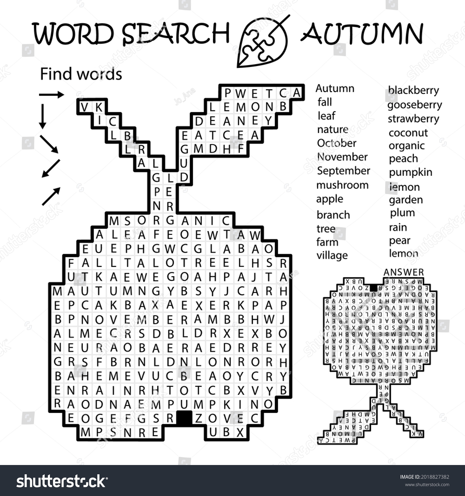 Word Search Crossword Puzzle Apples Autumn Stock Vector Royalty Free 2018827382 Shutterstock