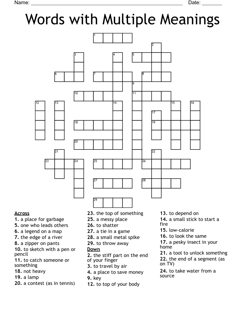 Words With Multiple Meanings Crossword WordMint