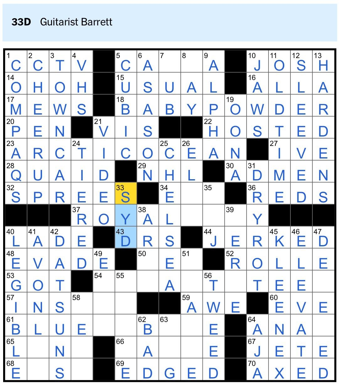 Working My Way Thru Puzzle Archives This From A NYT Crossword In Aug 2019 R pinkfloyd