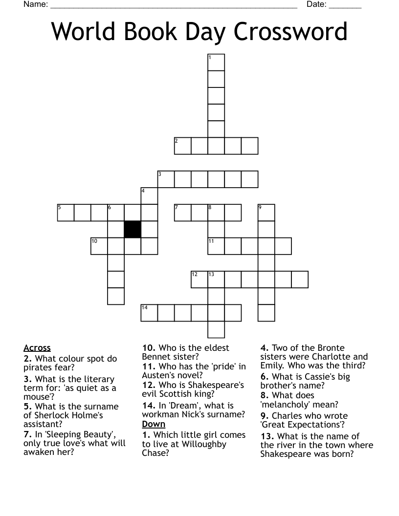 World Book Day Crossword WordMint