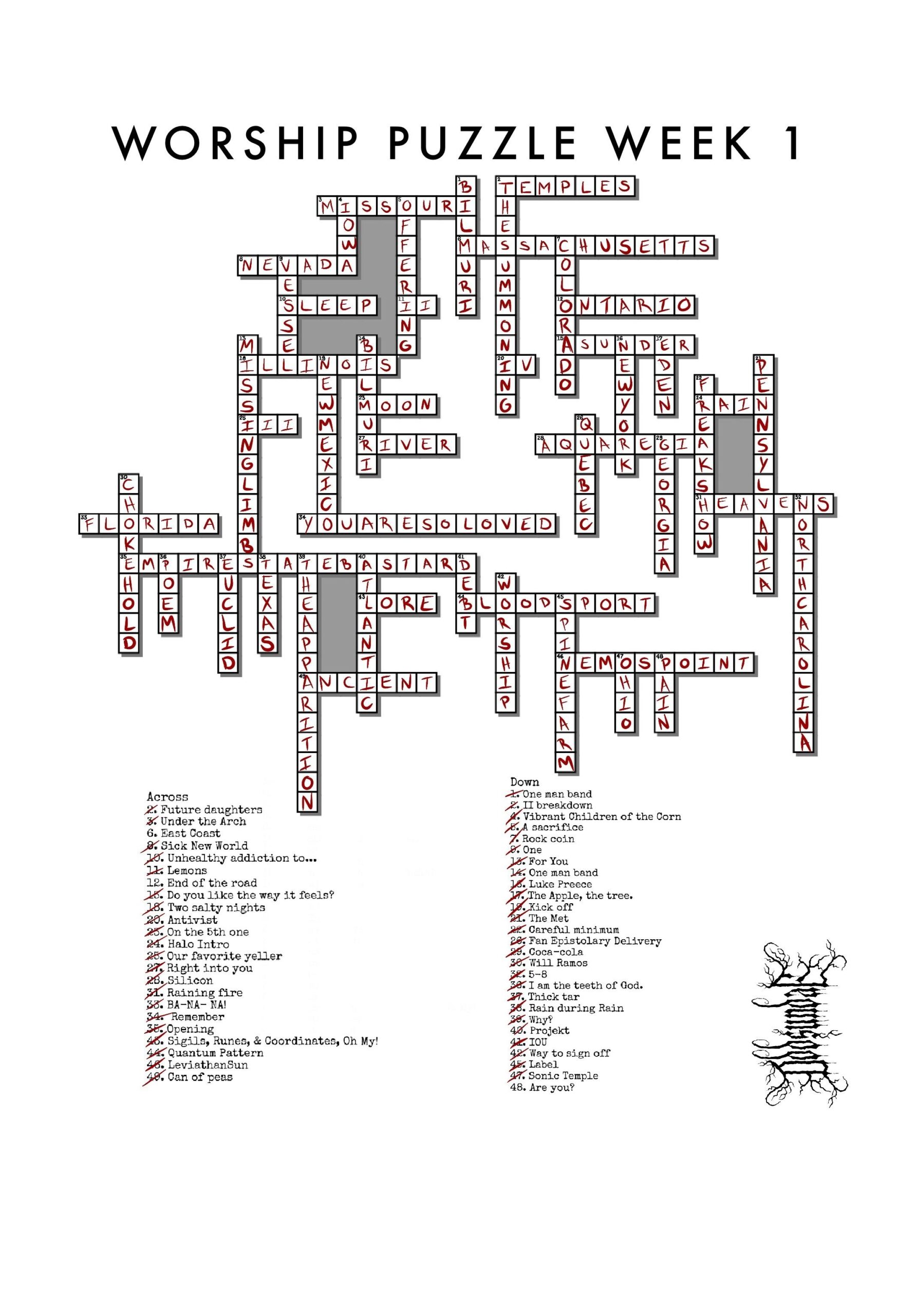 Worship Week 1 Crossword Answers R SleepToken