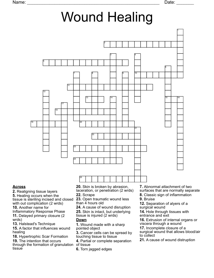 Wound Healing Crossword WordMint