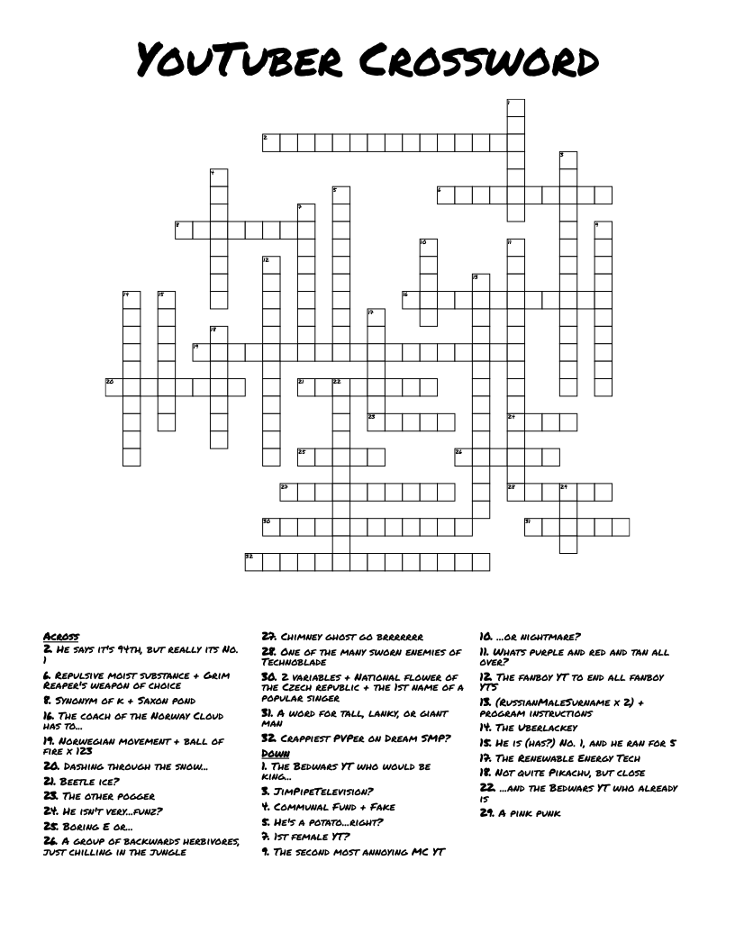 YouTuber Crossword WordMint
